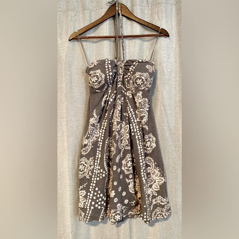 American Eagle Outfitters Paisley Print Dress-Size M-Gray Ruched A-line Sundress